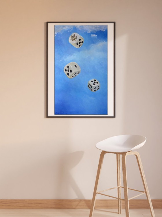 Original Oil Painting Contemporary Art Symbolism Dice Sky – Paintings & Drawings, Canvas (photo 2 of 7)