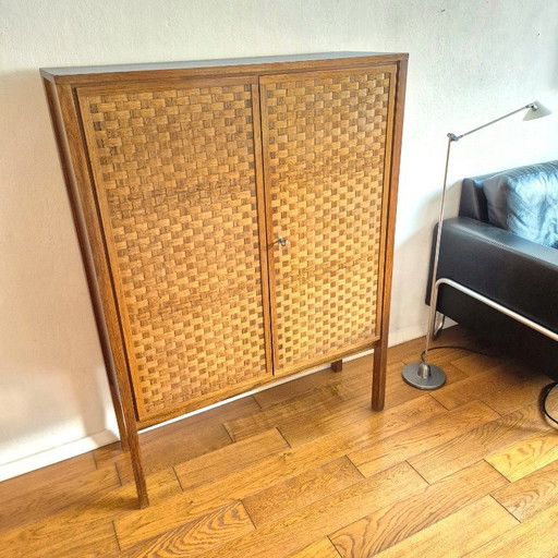 Armoire murale Mid-Century, Palissandre de Rio, portes tressées, Möbelwerkstätten Leo Bub