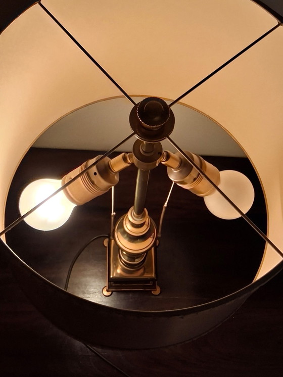 Image 1 of messing tafellamp dubbele lamp met trekkoord 