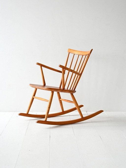 Skandinavischer Schaukelstuhl 1950er/60er Jahre in Buche und Teak