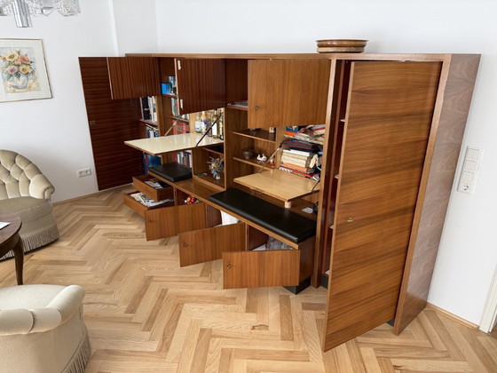 Image 1 of Vintage 4-delige wandkast voor de woonkamer uit het midden van de 20e eeuw, teak/walnoot, jaren 60/70, bar