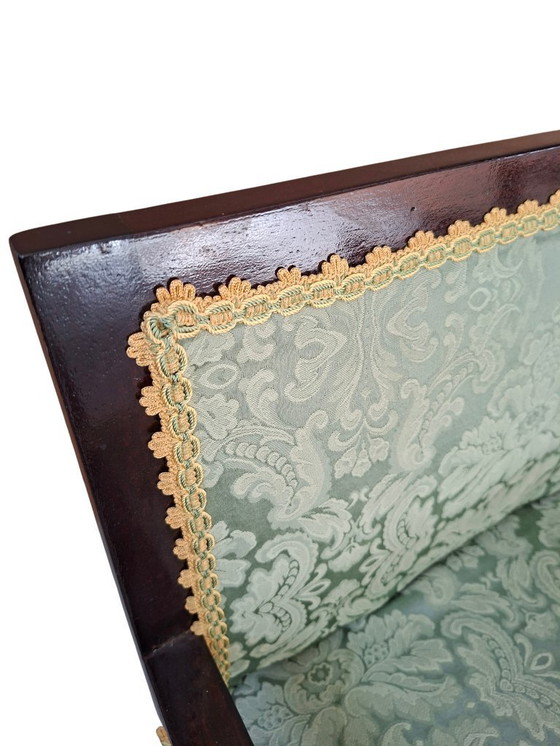 Image 1 of Coppia di Poltroncine Vintage Anni '70 in Mogano e Pregiata Seta di San Leucio