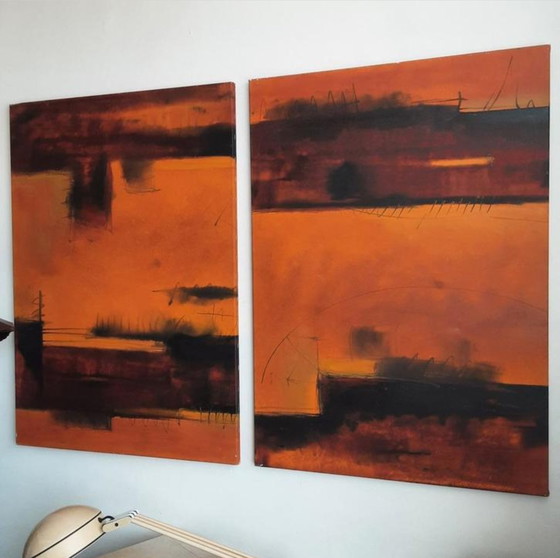 Image 1 of Dário Bosa abstract 2 Luik (arancione/rosso) firmato / tela (artista brasiliano)