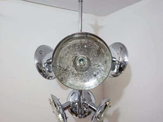 Image 1 of Esperia chandelier 1970s, chrome and Murano glass, 6 arms adjustable