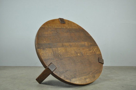 Image 1 of Massief eikenhouten ronde salontafel, brutalist 1970s