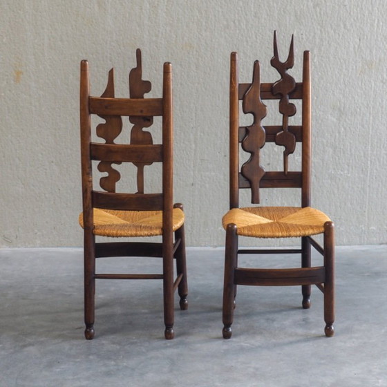 2 sedie scultoree brutaliste con schienale alto – Sedie da camera, Wicker, Wood (photo 6 of 13)