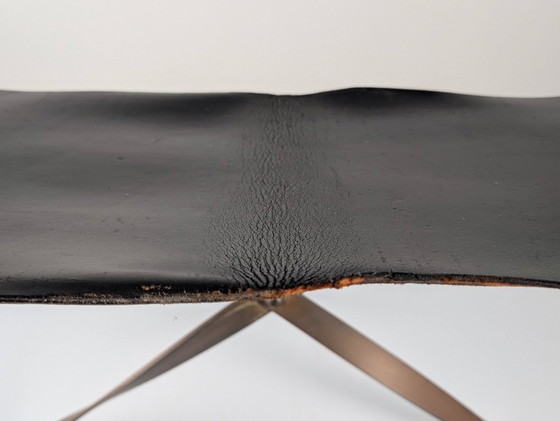 Image 1 of Folding Steel and Leather Stool, Denmark 1960s