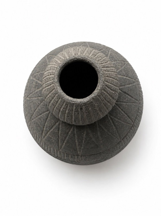Image 1 of Rare Mid-Century Modern Brutalist Ceramic Solifleur Vase by Elsi Bourelius for Jie Gantofta, Sweden 1970s 