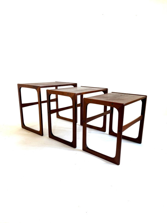 Vintage Danish teak nesting tables, B.R. Geldsted ‘60, B.R. Gelsted, Side tables, Wood, Brown (photo 6 of 9)