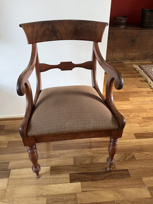 Sillón Regency antiguo de caoba – fauteuils, Textile, Wood