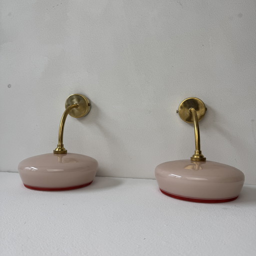 Paire D’Appliques Anciennes Vintage En Opaline Rose