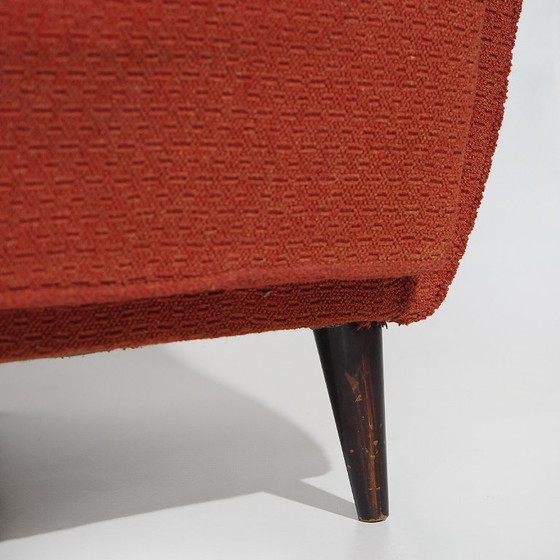 Coppia di poltrone rosse con piedini a cono, anni '50 – Textile, Wood (photo 14 of 14)