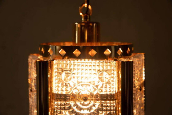 Image 1 of Vintage hanglamp messing & ijsglas, Vitrika glass pendant