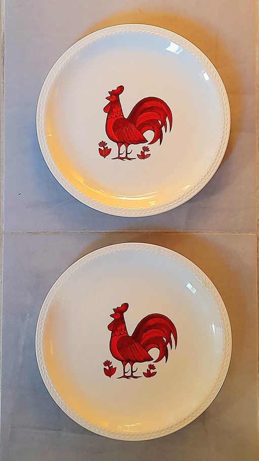 Rooster plates, French pottery, 1960