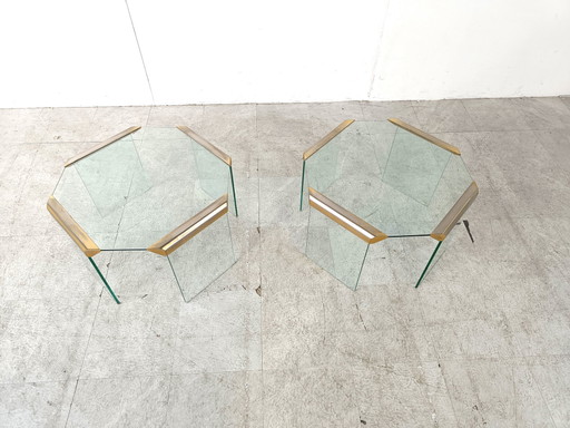 2x tables d'appoint en verre et laiton Gallotti e Radice