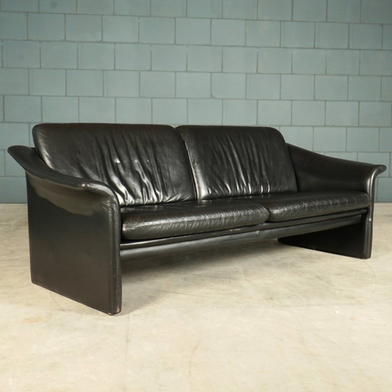 Image 1 of Vintage black leather sofa – 1970s