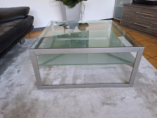 Christine Kröncke Design Couchtisch Carax Glas Silber Grau-Blau 85x85 cm