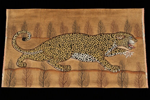 Grand léopard 184 cm x 118 cm. Toile peinte à la main d'Inde. Unique.