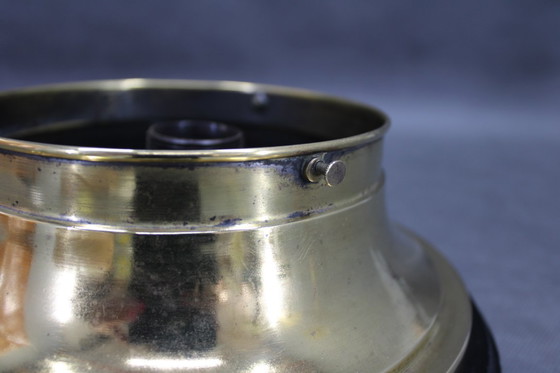 Image 1 of Secessie messing en glazen tafellamp uit 1920, Tsjecho-Slowakije