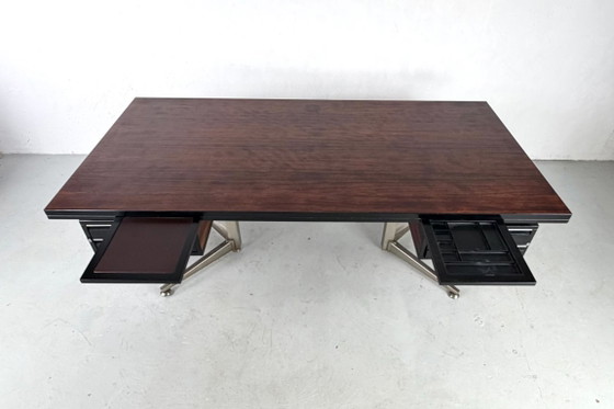 Executive Desk by Abbondinterni, Italy - 1970s, Wood, Metal, Brown, Mid Century Modern (photo 9 of 13)