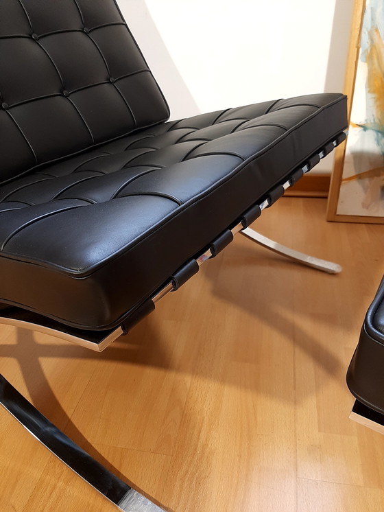 Image 1 of Knoll Set Barcelona New-Never Used Black Leather Design by Ludwig Mies Van Der Rohe and Lilly Reich (1929)