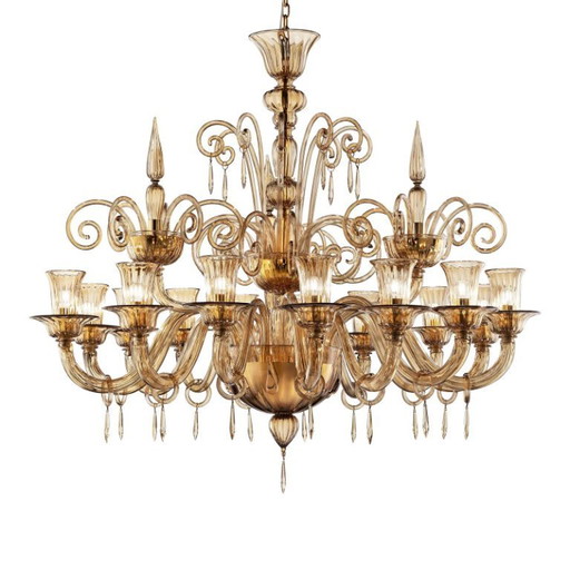 Lampadario Lively Curls in vetro di Murano color ambra scura