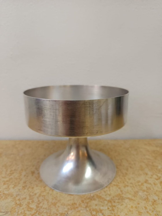 Image 1 of Verzilverde metalen bloemenhouder in futuristische stijl, jaren 70