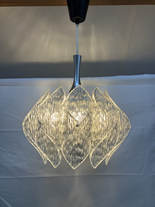 Vintage hanglamp ME Marbach Lucite met glazen midden kap