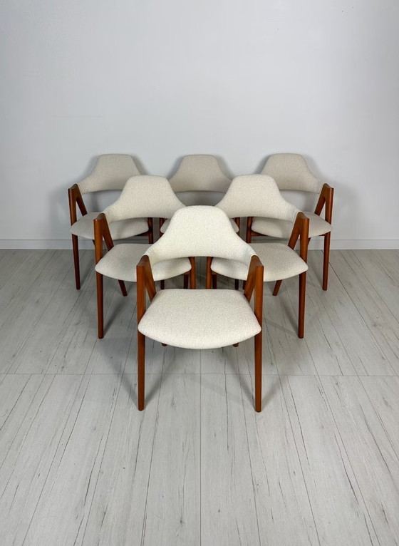 Image 1 of 6x Compass Sillas de comedor de teca de Kai Kristiansen para Schou Andersen Møbelfabrik años 60
