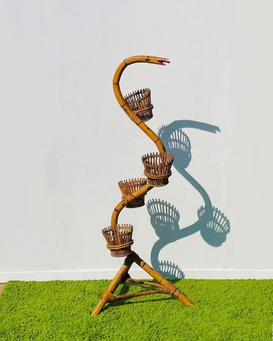 Image 1 of Supporto per piante a forma di serpente in bambù anni '50 * Vintage* Porta piante