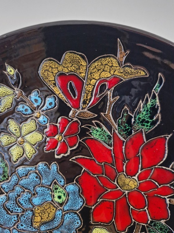 Image 1 of Ceramic wall plate.Enamelled-butterfly orientale technique