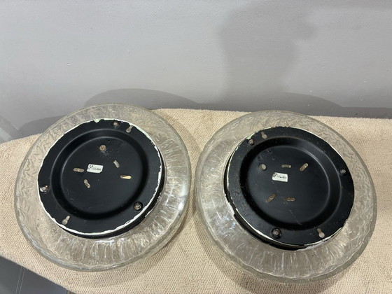 Pair of Peill & Putzler ice glass flush mount lights, 1960s, Ceiling lights, Transparent (photo 7 of 8)