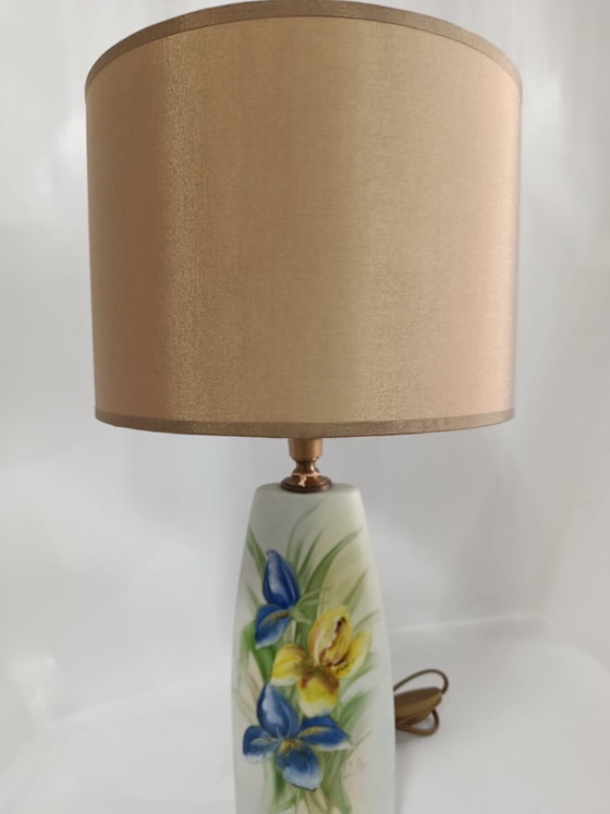 Image 1 of ceramic table lamp with delicate hand-painted floral design