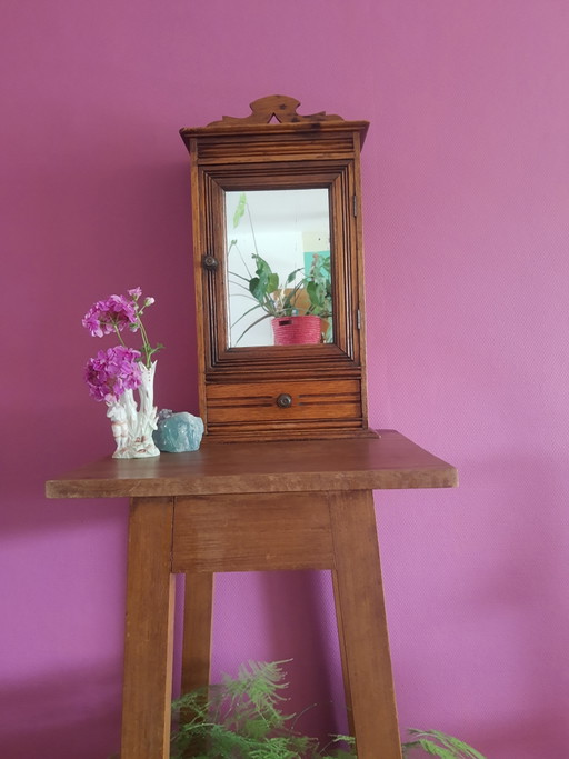 Antique French Art Deco brocante oak medicine cabinet with mirror – apothecary cabinet – wall cabinet (photo 2 of 15)