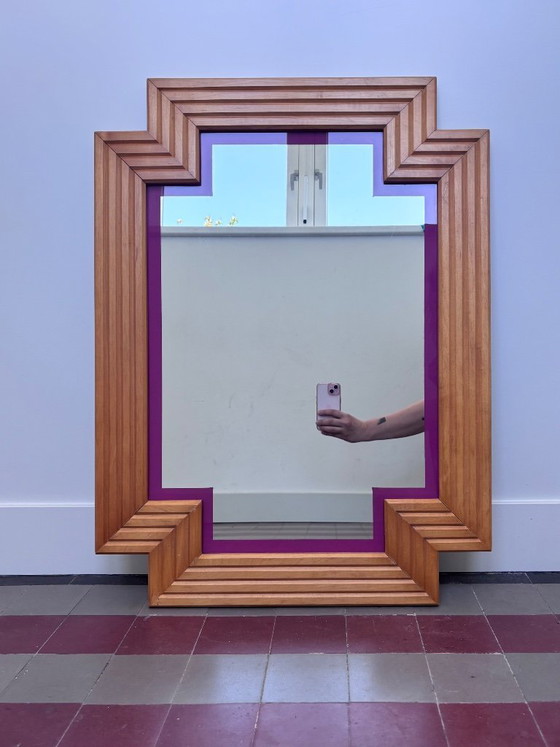 Image 1 of Grande specchio vintage in legno in stile Art Déco - ziggurat / Odeon