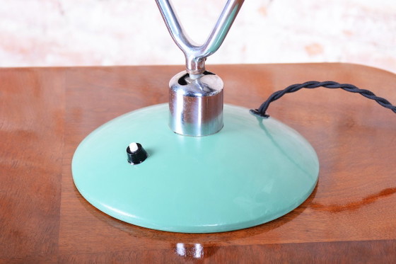 Original Mid-Century Table Lamp, by NAPAKO, Chrome-Plated Steel, Czech, 1950s, Metal, Green (photo 5 of 13)