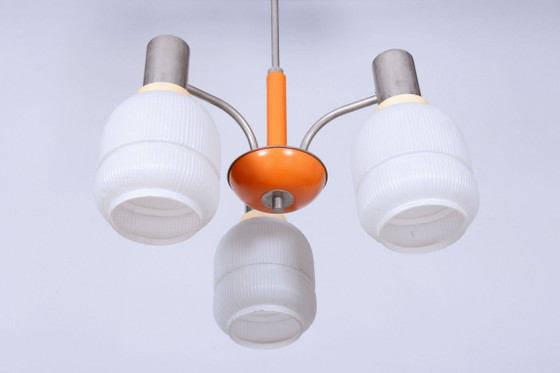 Restored Mid-Century Chandelier, by Drukov, Chromed Steel, Glass, Czech, 1970s – Metal (photo 11 of 11)