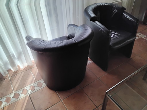 2 X Rolf Benz Forum 390 Zwart Leder Stoelen