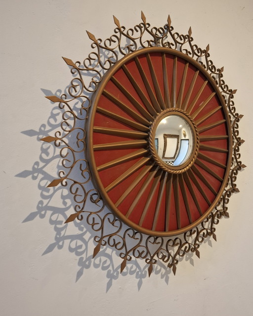 Rare Chaty Vallauris sun mirror 42cm convex glass 1960