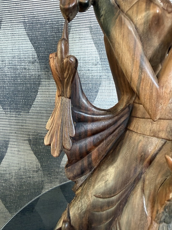 Large Vintage Balinese Hand-Carved Wood Sculpture – Goddess Dewi Sri (photo 5 of 10)