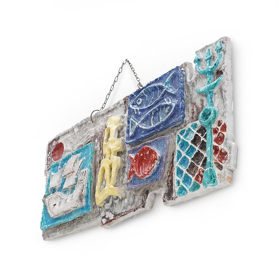 Image 1 of Glazed Ceramic Panel with a Marine Theme, 1960s