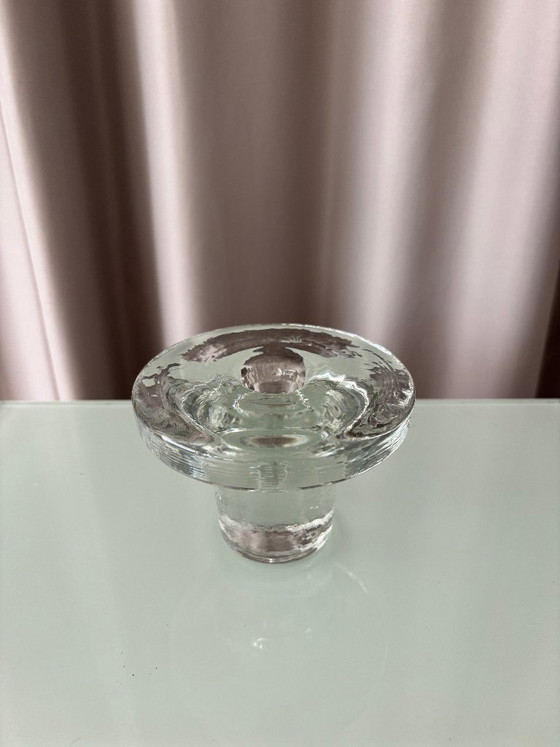 Vintage Scandinavian Glass Candle Holder – Clear Pressed Glass – 1970s (photo 2 of 8)