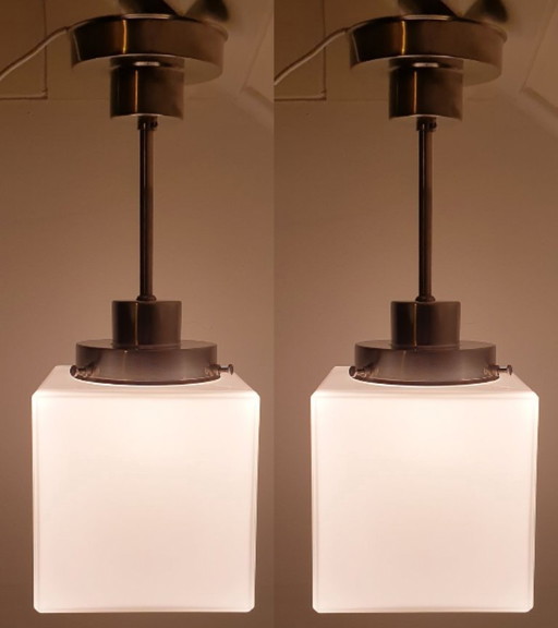 2 Art Deco GISO (Gispen) hanglampen Kubus