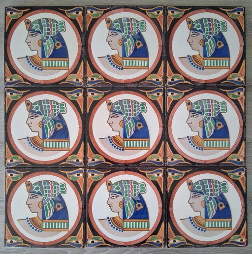 Unique Set of 9 Art Deco 'Egyptian Revival' Wall Tiles – ca. 1923