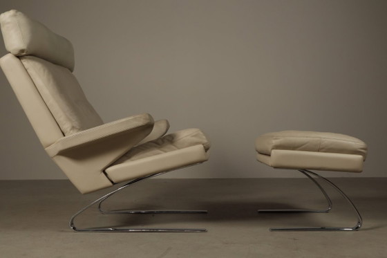 Leren "Swing" loungefauteuil met poef voor COR Duitsland, jaren 60 – Hockers en poefs, Chrome, Leather (photo 12 of 15)