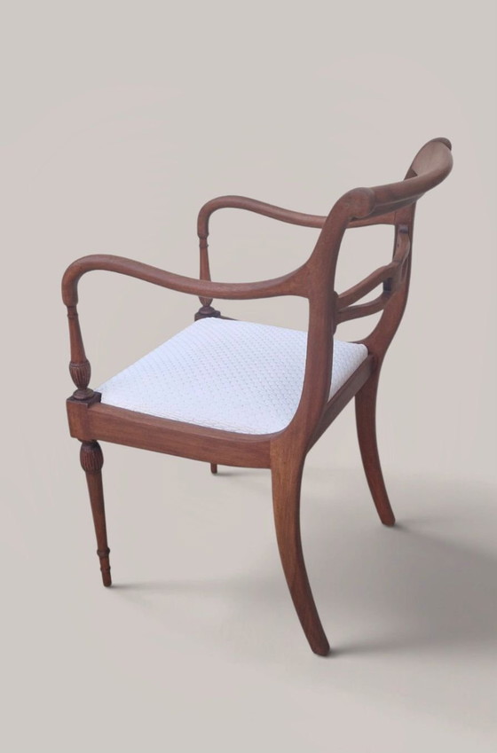 Antique Directoire style solid wood Armchair - openwork frame and saber legs, Cotton, Beige (photo 6 of 15)