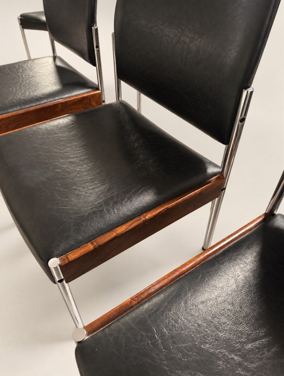 6x Thereca Vintage Dining chairs, c. 1960-70, Chrome, Wood, Black (photo 15 of 15)