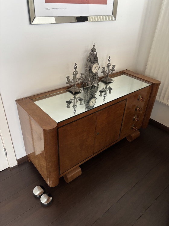 Credenza Art Déco Streamline con piano a specchio — ca. anni '30 – Credenze, Wood, Glass (photo 3 of 5)