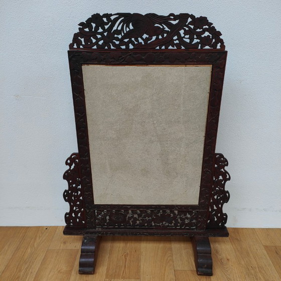 Image 1 of Paravent de cheminée ancien asiatique en bois, paravent décoratif