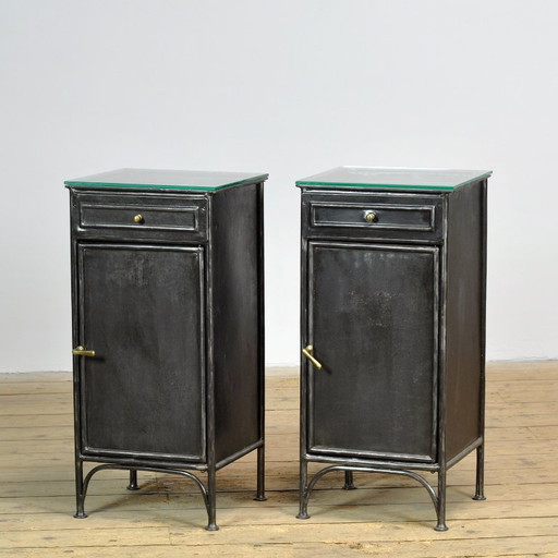 Ensemble de tables de chevet en fer, années 1900 – nachtkastjes, Glass, Iron, Vintage